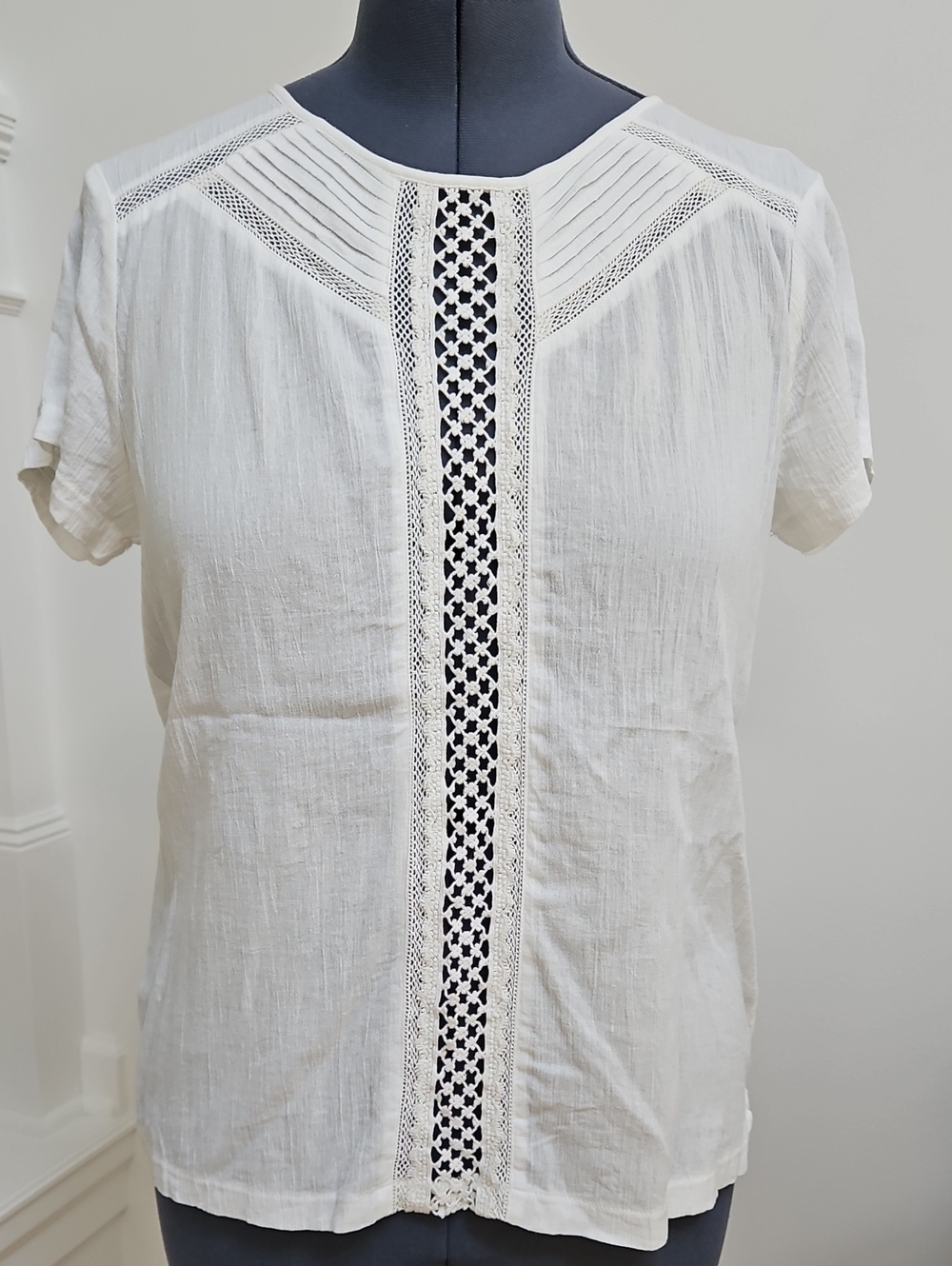 $10 Or 3/$15 Sale!!! LOFT White Short Sleeve Crochet-Trim Blouse